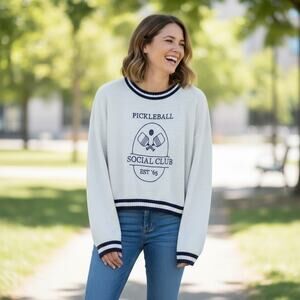 Sincerely Jules Pickleball Social Club Size Medium Pullover Cropped Sweater